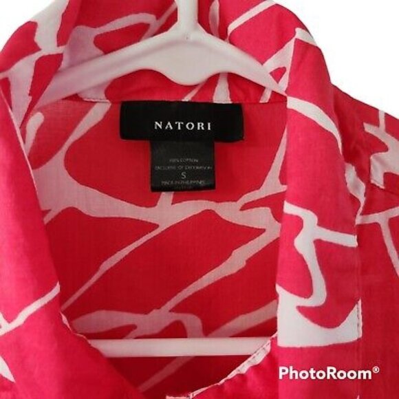 Natori Pink White Button Front Cotton Blouse 3/4 Sleeves Women Size Small - Picture 6 of 6